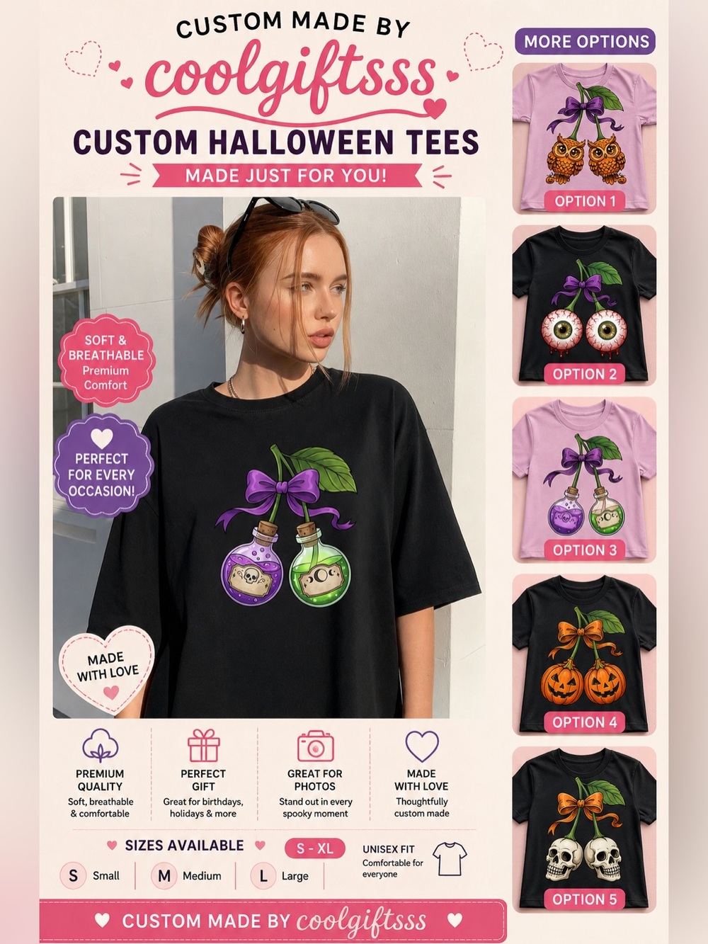 Halloween Short Sleeve Tee - witch cherries Design new S M L XL made to order